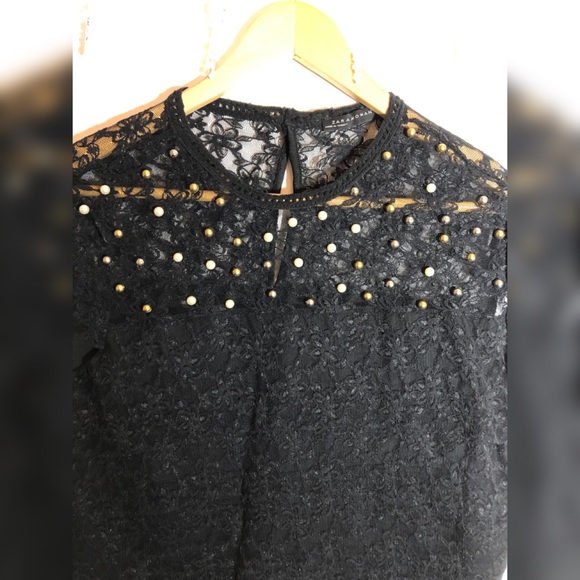 ✨ZARA BLACK HALF TRANSPARENT BLACK BLOUSE - Picture 3 of 6